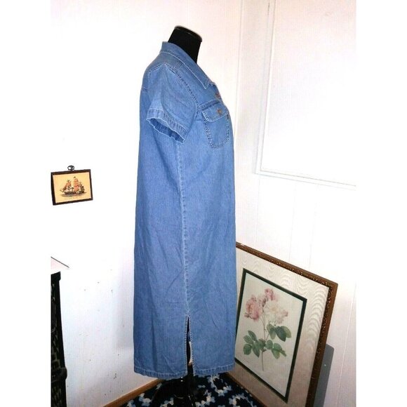 Denim Jumper Dress Maxi dress PL/L Collar Button front Pockets Blue short sleeve - Picture 3 of 6